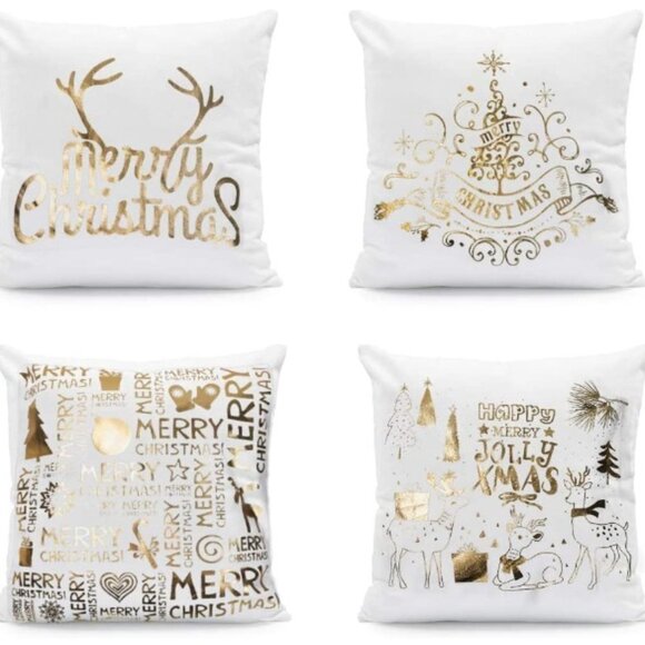 Christmas Pillow Covers, 4 Pack of Golden Snowflakes, 18 x 18 inches - Picture 1 of 7